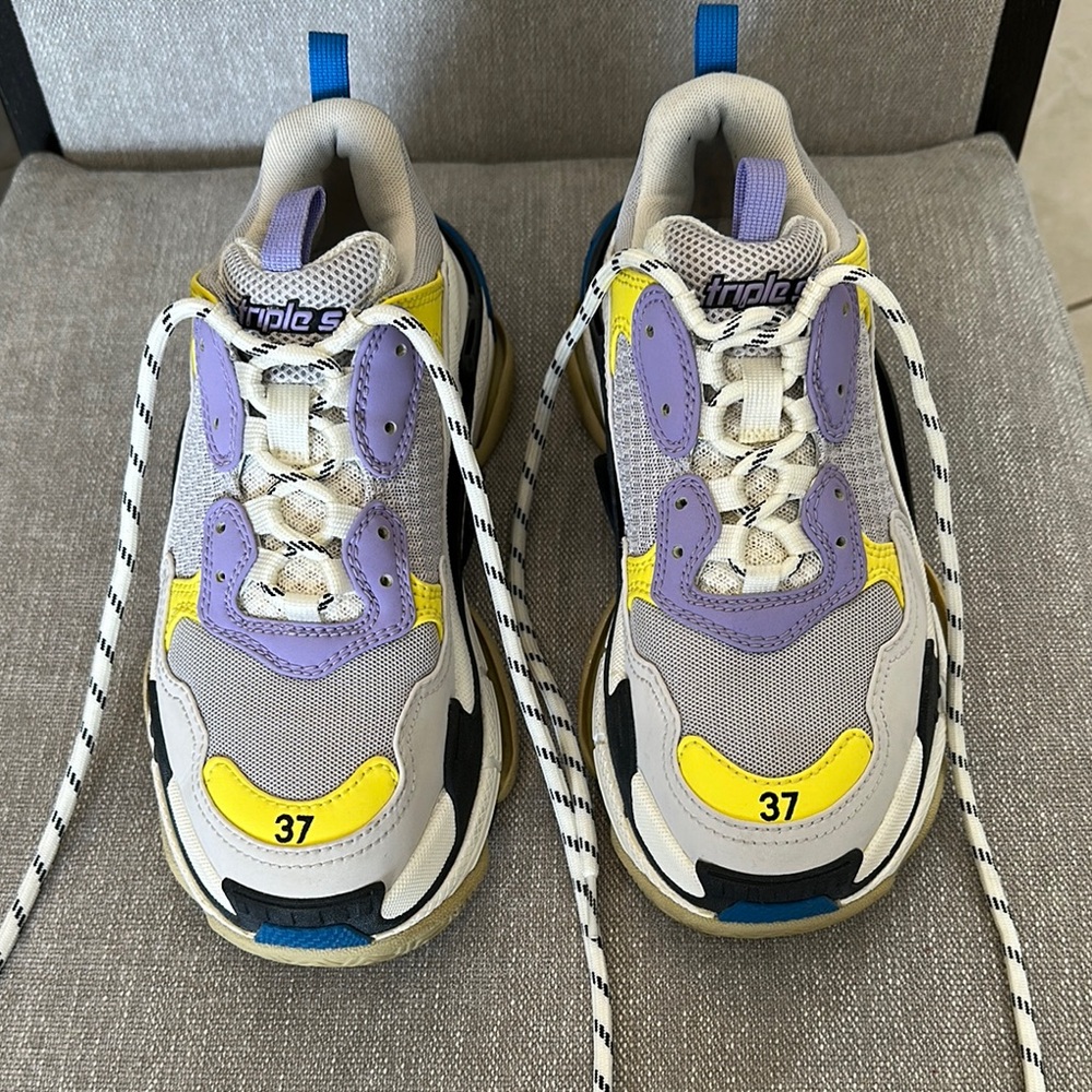 Balenciaga Triple S Sneakers with Yellow and Purple Accents